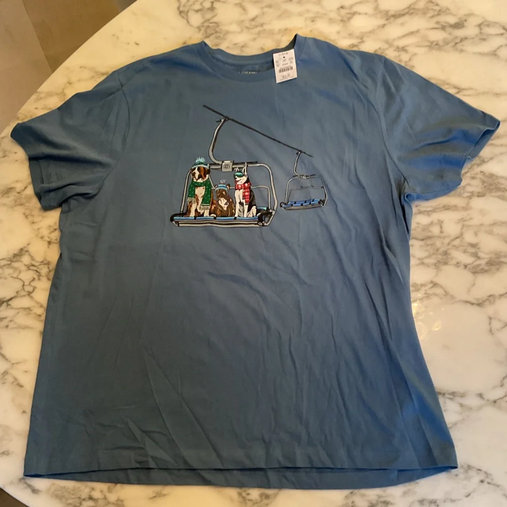 NWT J Crew Factory Dog ski lift graphic blue cotton tee winter Sold out XL - Picture 5 of 6